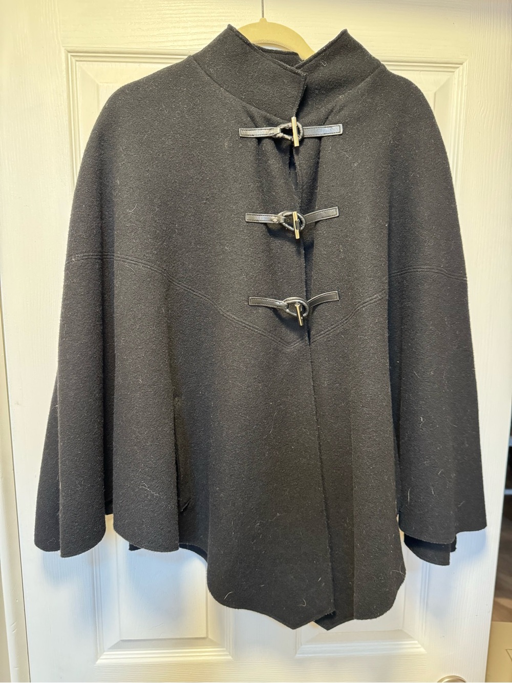 Jones New York Black Wool Toggle Coat with Gold Hardware